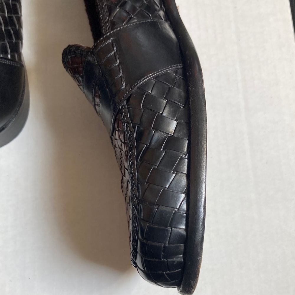 VTG Bragano Cole Haan Men's Black Brown Woven Leather Penny Loafers Italy Sz 11 - Picture 8 of 16